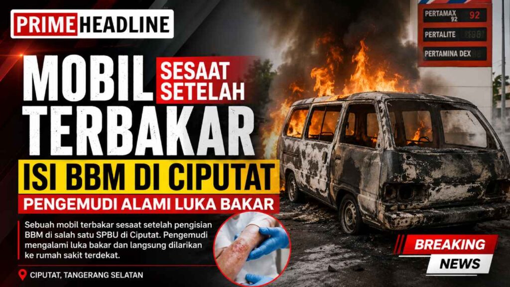 Mobil Terbakar Sesaat Setelah Isi BBM di Ciputat, Pengemudi Alami Luka Bakar