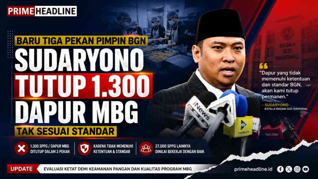 Baru Tiga Pekan Pimpin BGN, Sudaryono Tutup 1.300 Dapur MBG Tak Sesuai Standar