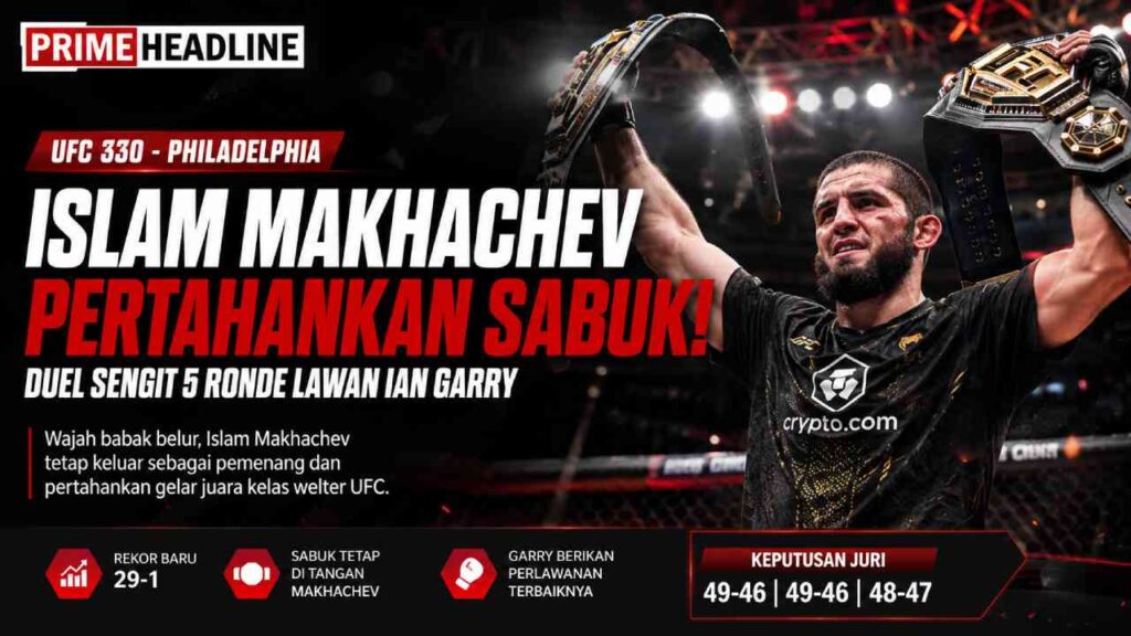 Islam Makhachev Pertahankan Sabuk UFC 330 Usai Duel Sengit Melawan Ian Garry