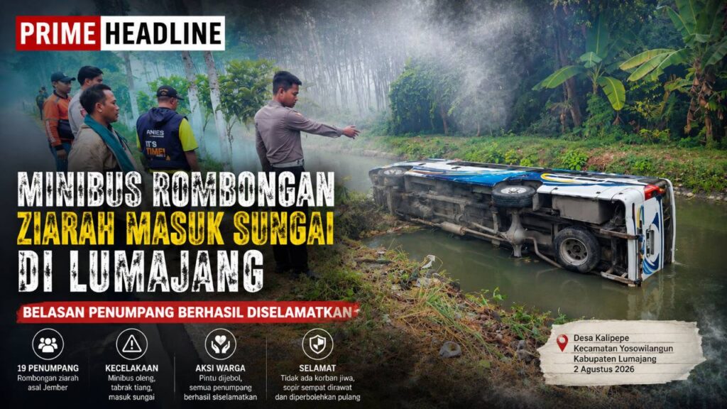 Minibus Rombongan Ziarah Masuk Sungai di Lumajang, Belasan Penumpang Berhasil Diselamatkan
