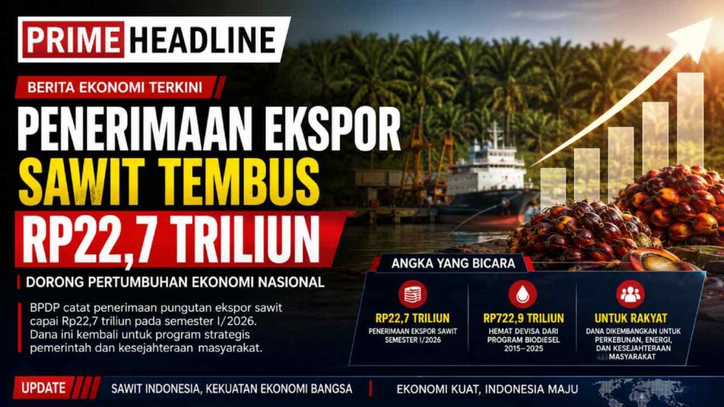Penerimaan Ekspor Sawit Tembus Rp22,7 Triliun Dorong Pertumbuhan Ekonomi