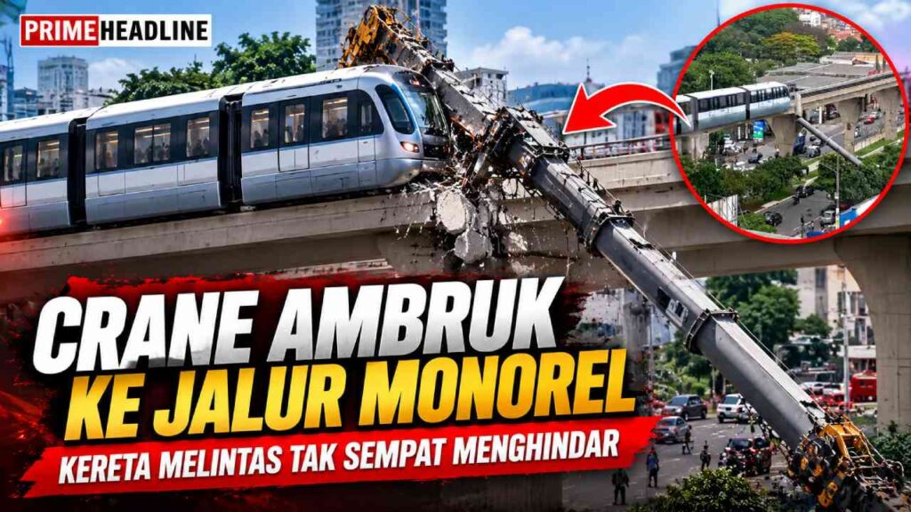 Crane Ambruk ke Jalur Monorel, Kereta Melintas Tak Sempat Menghindar