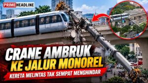 Crane Ambruk ke Jalur Monorel, Kereta Melintas Tak Sempat Menghindar