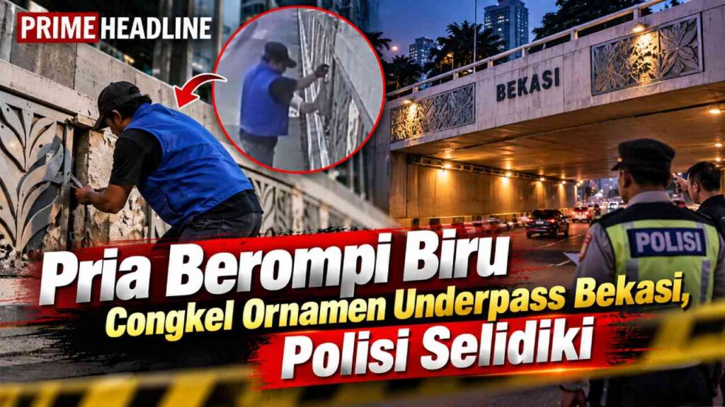 Pria Berompi Biru Congkel Ornamen Underpass Bekasi, Polisi Selidiki