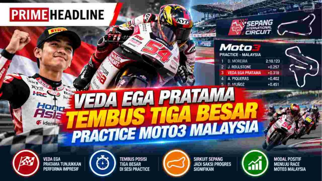 Veda Ega Pratama Tembus Tiga Besar Practice Moto3 Malaysia